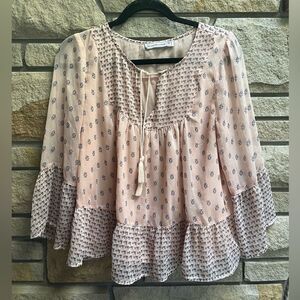 Abercrombie & Fitch flowy boho light pink print tassel top blouse medium